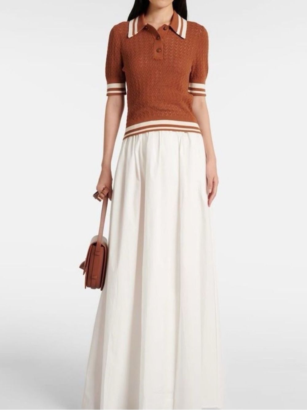 Tory Burch | Cotton pointelle polo shirt | Color brown